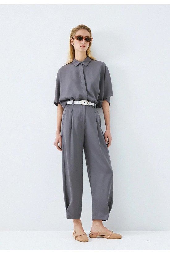 Γυναικείο γκρι slouchy παντελόνι με πιέτες - Access 63-5154 Γυναικείο γκρι slouchy παντελόνι με πιέτες - Access 63-5154