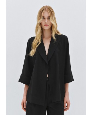 Γυναικείο μαύρο σακάκι oversized χωρίς κουμπιά - Access 63-1028