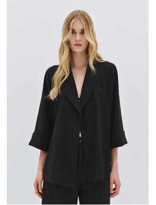 Γυναικείο μαύρο σακάκι oversized χωρίς κουμπιά - Access 63-1028