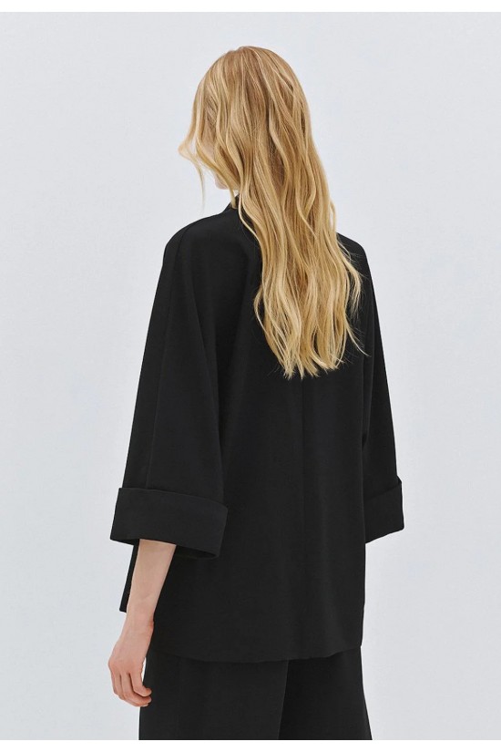 Γυναικείο μαύρο σακάκι oversized χωρίς κουμπιά - Access 63-1028