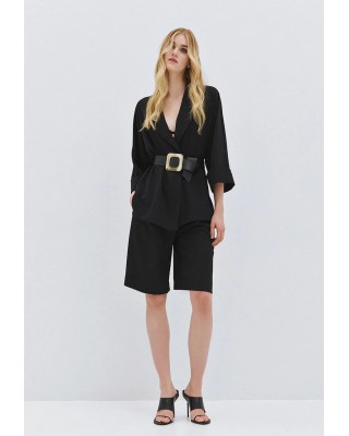 Γυναικείο μαύρο σακάκι oversized χωρίς κουμπιά - Access 63-1028