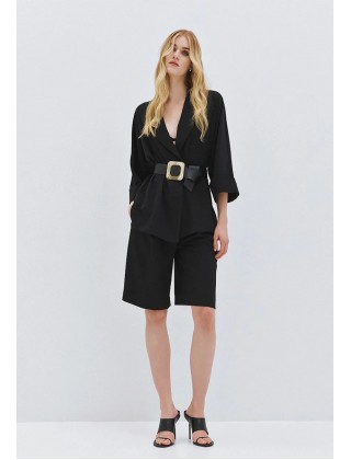 Γυναικείο μαύρο σακάκι oversized χωρίς κουμπιά - Access 63-1028