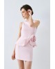 Γυναικείο μίνι ροζ φόρεμα με βολάν και λουλούδι - Spell 63-3004