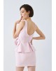 Γυναικείο μίνι ροζ φόρεμα με βολάν και λουλούδι - Spell 63-3004