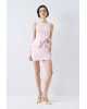 Γυναικείο μίνι ροζ φόρεμα με βολάν και λουλούδι - Spell 63-3004