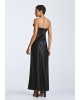 Γυναικείο μαύρο μάξι σατέν στράπλες φόρεμα - Access 63-3326