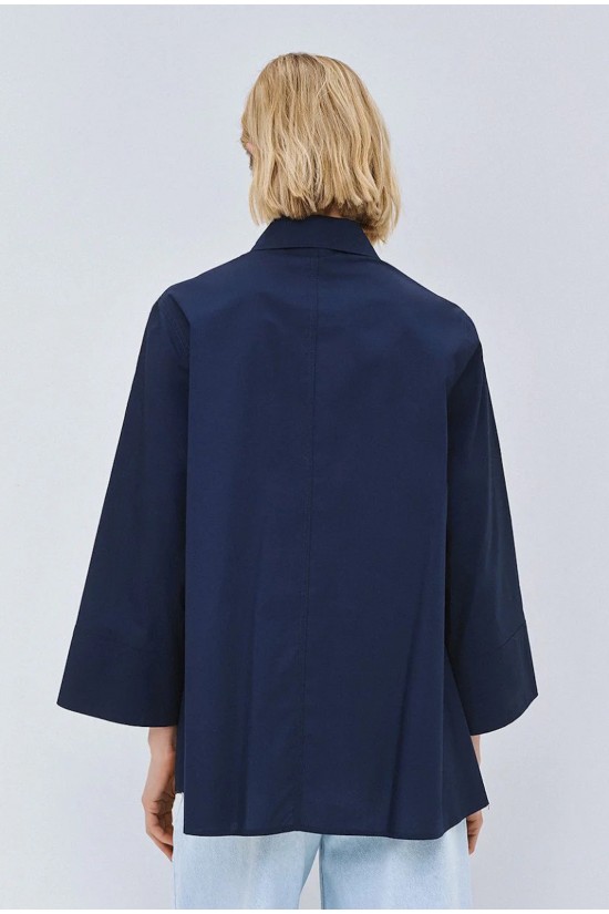 Γυναικείο μπλε oversized πουκάμισο με φαρδιά μανίκια - Eight 63-7013