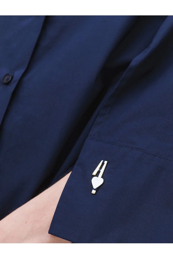 Γυναικείο μπλε oversized πουκάμισο με φαρδιά μανίκια - Eight 63-7013