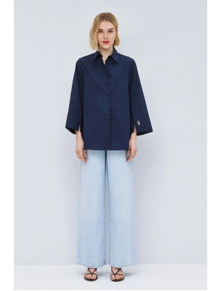 Γυναικείο μπλε oversized πουκάμισο με φαρδιά μανίκια - Eight 63-7013