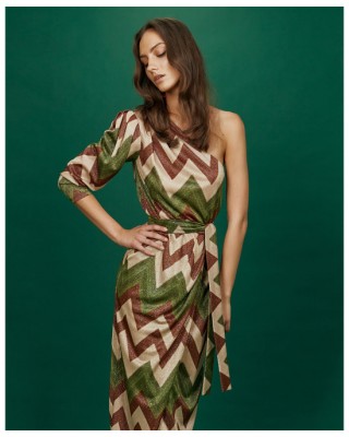 Φόρεμα με έναν ώμο lurex - W2-3310 Φόρεμα με έναν ώμο lurex - W2-3310