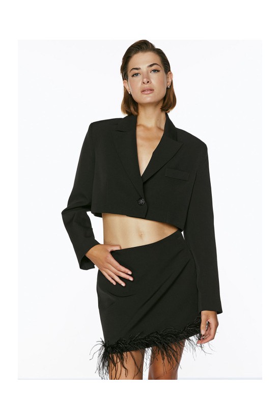 Black mini skirt with feathers - W2-6017 Black mini skirt with feathers - W2-6017