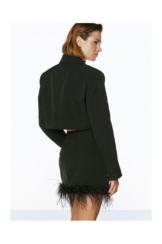 Black mini skirt with feathers - W2-6017