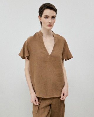 Λινή Μπλούζα με μανίκι βολάν - 33-2192 Λινή Μπλούζα με μανίκι βολάν - 33-2192