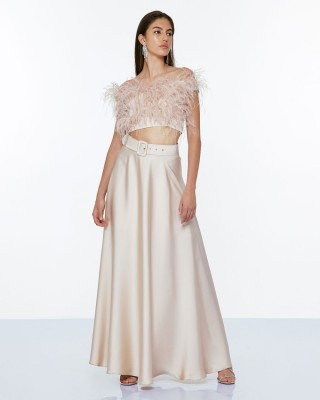 Φούστα μακριά σατέν με ζώνη -33-6015 Φούστα μακριά σατέν με ζώνη -33-6015