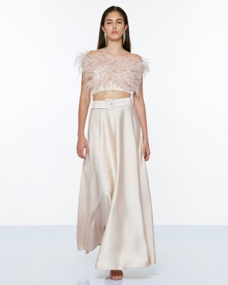 Φούστα μακριά σατέν με ζώνη -33-6015 Φούστα μακριά σατέν με ζώνη -33-6015