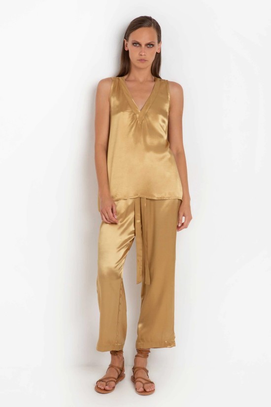 Satin pants with elastic - Greek Archaic Kori S22K-110031 Satin pants with elastic - Greek Archaic Kori S22K-110031