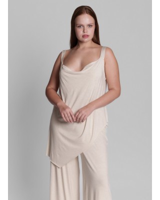 Γυναικεία μπεζ ασύμμετρη μπλούζα με τιράντες - Collectiva Noir Asher Top