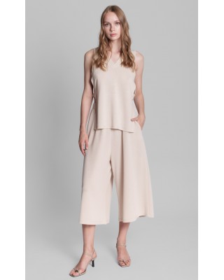 Γυναικεία μπεζ πλεκτή παντελόνα - Collectiva Noir Livia Pants 