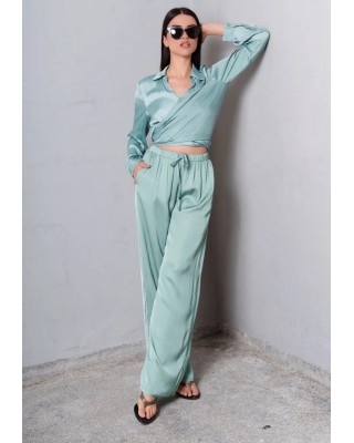 Γυναικεία πράσινη σατέν παντελόνα - Collectiva Noir Costa Pants CN140N04SAT Γυναικεία πράσινη σατέν παντελόνα - Collectiva Noir Costa Pants CN140N04SAT