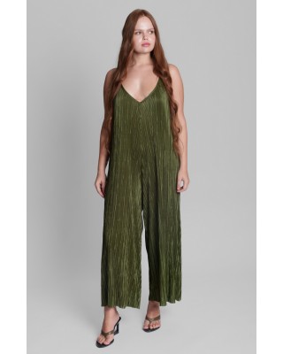 Γυναικεία χακί πλισέ ολόσωμη φόρμα - Collectiva Noir Jonna Jumpsuit