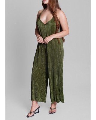 Γυναικεία χακί πλισέ ολόσωμη φόρμα - Collectiva Noir Jonna Jumpsuit