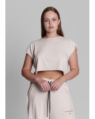 Γυναικείο μπεζ κοντομάνικο crop top - Collectiva Noir Adelina Top