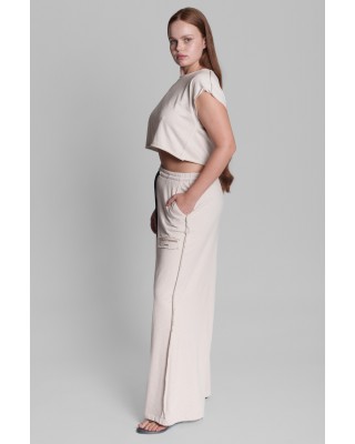 Γυναικείο μπεζ κοντομάνικο crop top - Collectiva Noir Adelina Top