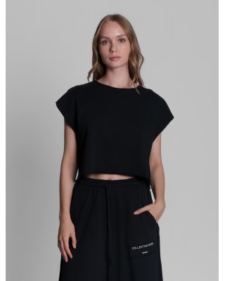 Γυναικείο μαύρο κοντομάνικο crop top - Collectiva Noir Adelina Top