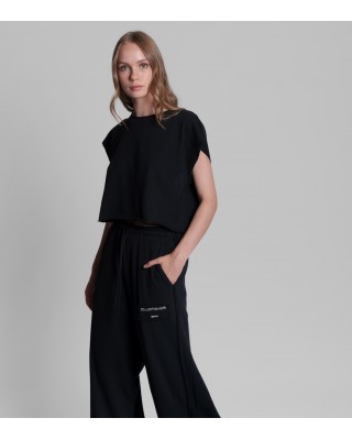 Γυναικείο μαύρο κοντομάνικο crop top - Collectiva Noir Adelina Top