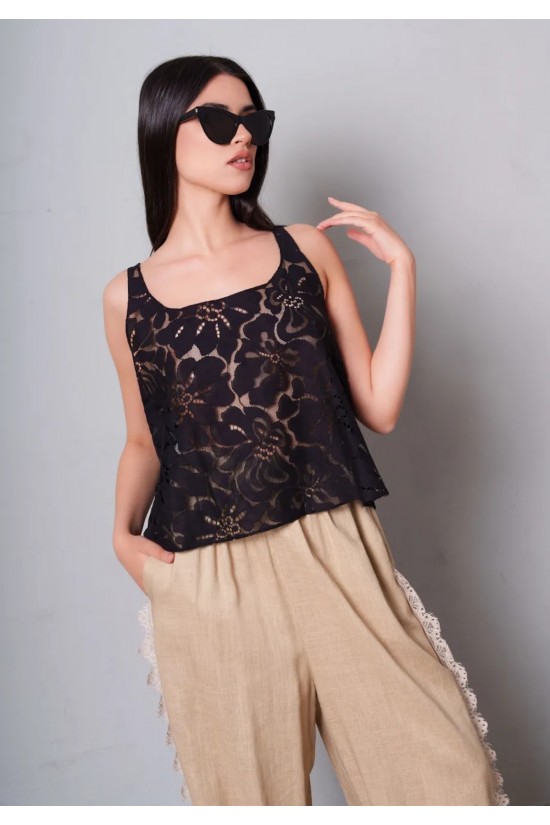 Γυναικείο μαύρο δαντελωτό τοπ - Collectiva Noir Thalo Top CN140L01LCE Γυναικείο μαύρο δαντελωτό τοπ - Collectiva Noir Thalo Top CN140L01LCE