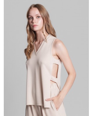 Γυναικεία μπεζ πλεκτή αμάνικη μπλούζα - Collectiva Noir Vian Top