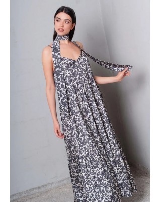 Γυναικείο εμπριμέ σατέν μάξι φόρεμα - Collectiva Noir Abner Dress CN140S08SAP Γυναικείο εμπριμέ σατέν μάξι φόρεμα - Collectiva Noir Abner Dress CN140S08SAP