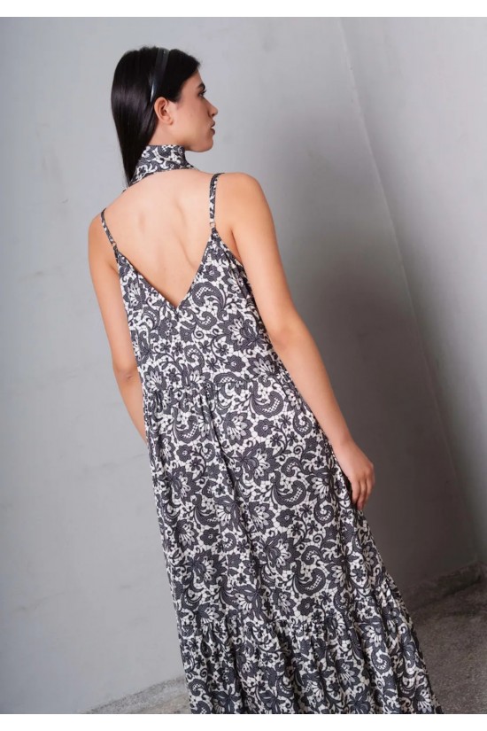 Γυναικείο εμπριμέ σατέν μάξι φόρεμα - Collectiva Noir Abner Dress CN140S08SAP