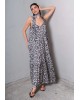 Γυναικείο εμπριμέ σατέν μάξι φόρεμα - Collectiva Noir Abner Dress CN140S08SAP