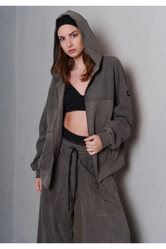 Γυναικεία patchwork γκρι ζακέτα με κουκούλα - Collectiva Noir Ross Jacket