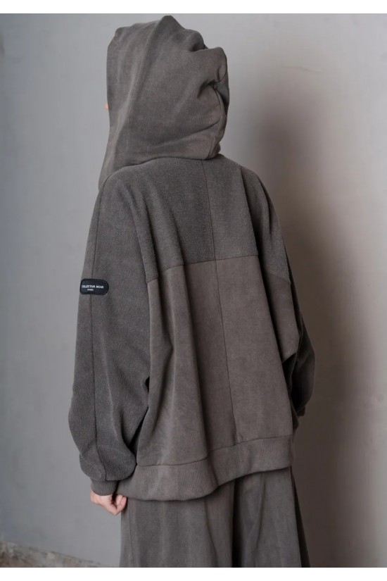 Γυναικεία patchwork γκρι ζακέτα με κουκούλα - Collectiva Noir Ross Jacket