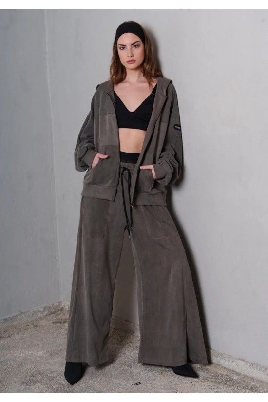 Γυναικεία patchwork γκρι ζακέτα με κουκούλα - Collectiva Noir Ross Jacket