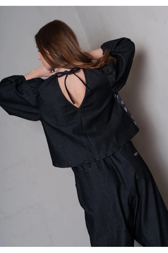 Γυναικεία denim μπλούζα με παγιέτα - Collectiva Noir Belinda Top