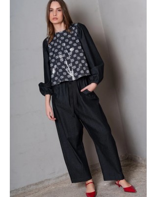 Γυναικεία denim μπλούζα με παγιέτα - Collectiva Noir Belinda Top Γυναικεία denim μπλούζα με παγιέτα - Collectiva Noir Belinda Top