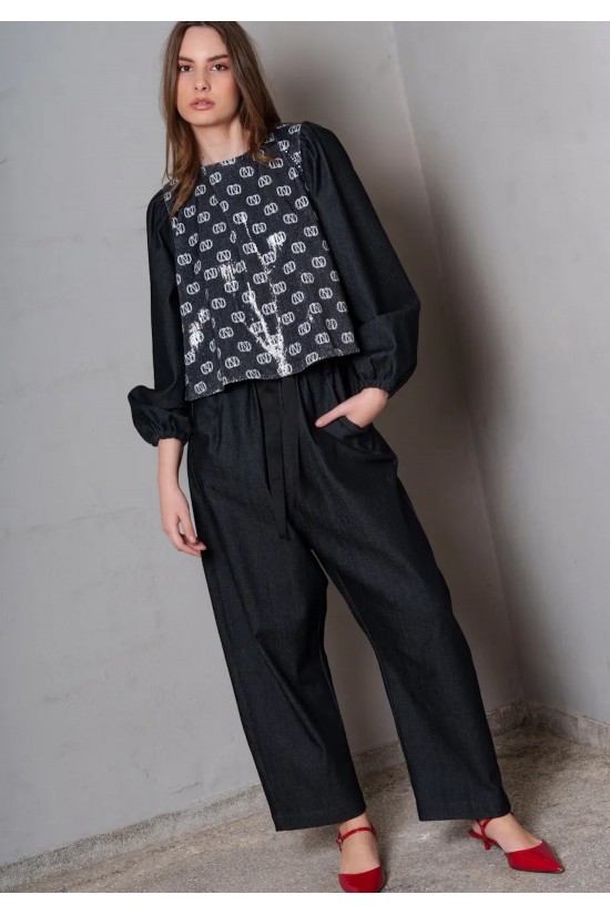 Γυναικεία denim μπλούζα με παγιέτα - Collectiva Noir Belinda Top