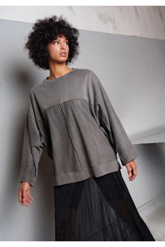 Γυναικεία γκρι μακρυμάνικη μπλούζα - Collectiva Noir Nika Top