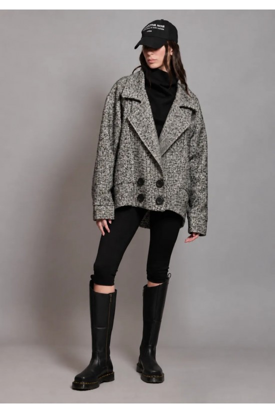Γυναικείο oversized πανωφόρι - Collectiva Noir Tweed Cardigan