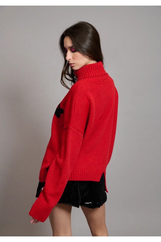 Γυναικείο κόκκινο oversized πλεκτό - Collectiva Noir N08 Heart Top Γυναικείο κόκκινο oversized πλεκτό - Collectiva Noir N08 Heart Top