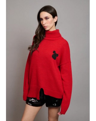 Γυναικείο κόκκινο oversized πλεκτό - Collectiva Noir N08 Heart Top Γυναικείο κόκκινο oversized πλεκτό - Collectiva Noir N08 Heart Top