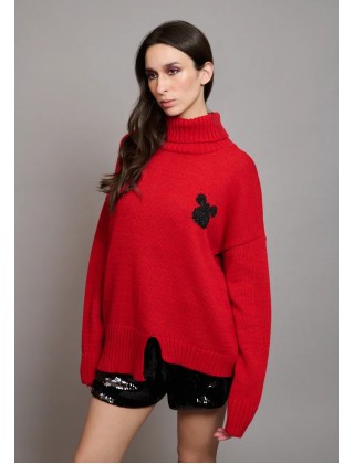 Γυναικείο κόκκινο oversized πλεκτό - Collectiva Noir N08 Heart Top