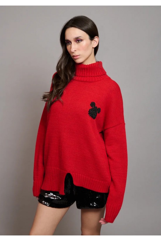 Γυναικείο κόκκινο oversized πλεκτό - Collectiva Noir N08 Heart Top Γυναικείο κόκκινο oversized πλεκτό - Collectiva Noir N08 Heart Top