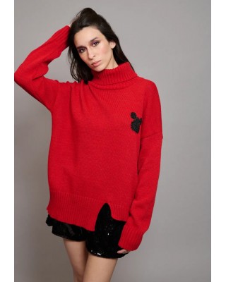 Γυναικείο κόκκινο oversized πλεκτό - Collectiva Noir N08 Heart Top