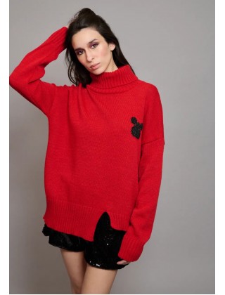 Γυναικείο κόκκινο oversized πλεκτό - Collectiva Noir N08 Heart Top