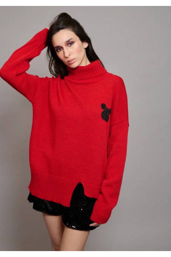 Γυναικείο κόκκινο oversized πλεκτό - Collectiva Noir N08 Heart Top Γυναικείο κόκκινο oversized πλεκτό - Collectiva Noir N08 Heart Top
