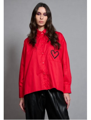Γυναικείο κόκκινο oversized πουκάμισο - Collectiva Noir Raw Shirt